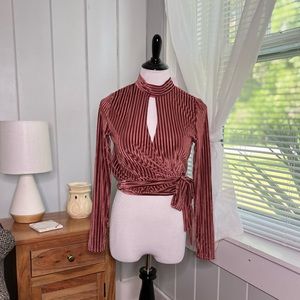 Lost & Wander ribbed velvet wrap tie side crop top C6-12